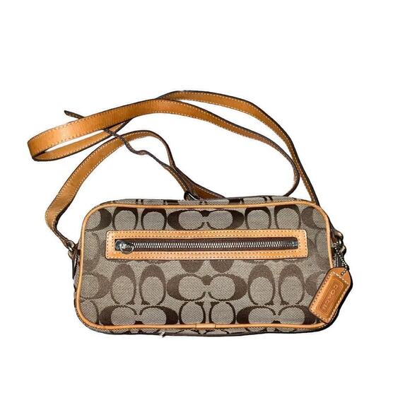 Coach Signature Canvas Brown Mini Crossbody Shoulder Bag - Picture 1 of 15